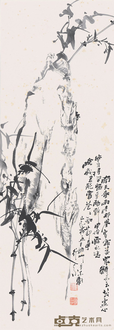 张行素    墨竹山石图 87×30cm