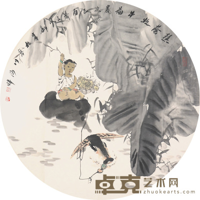 姚新峰 蕉阴牧牛图 65×65cm