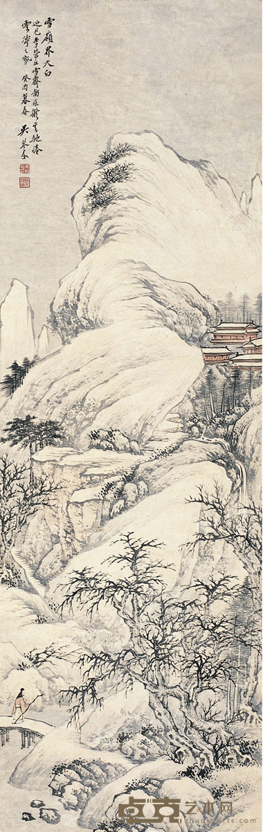 吴琴木 　雪霁策杖图 119.5×37.5cm