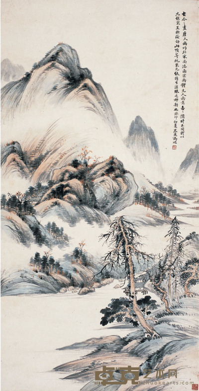 冯超然 　秋江山色图 135.5×67.5cm