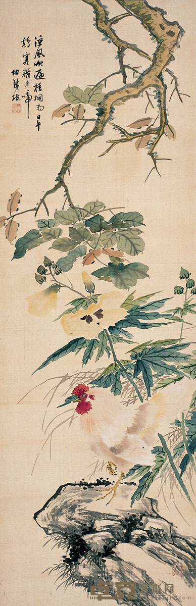 胡铁梅  　梧桐雄鸡图 129×41cm