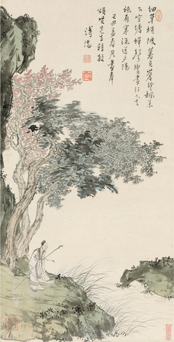 溥 儒   暮色寒流图