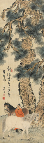 溥 儒   牧马图