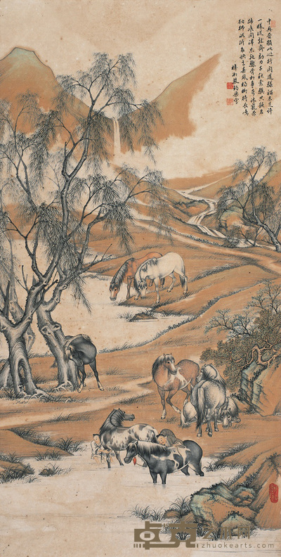 殷梓湘   八骏图 135×68cm