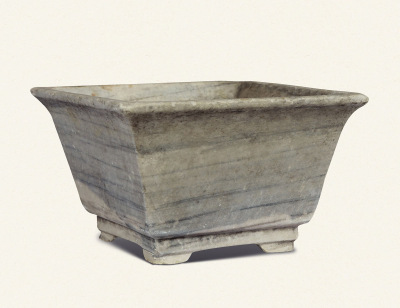 清·汉白玉敞口方型石盆