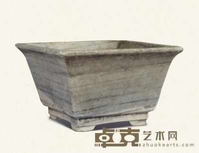 清·汉白玉敞口方型石盆 24×24×14cm