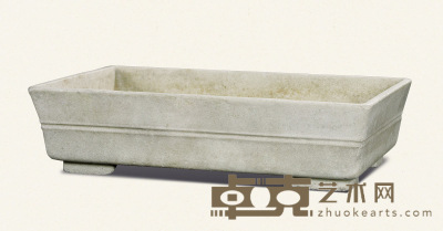 清·汉白玉弦纹长方形石盆 34×20×9cm