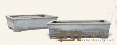 清·汉白玉敞口长方形石盆一对 83×46×22cm