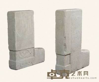 清·汉白玉长方形门枕石一对 100×80×19cm