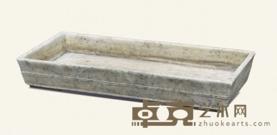 清·汉白玉弦纹长方形石盆 69×31×10.5cm