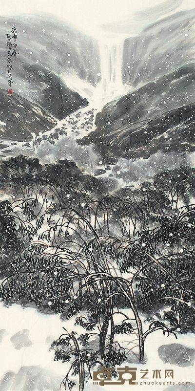 王梦湖 飞雪迎春 镜片 136×68cm