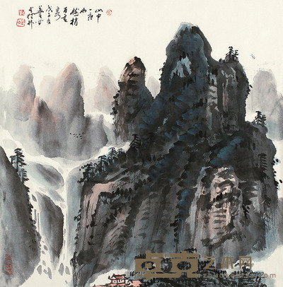 刘益之 山水 托片 68×68cm