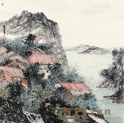 张英才 山水 托片 68×68cm