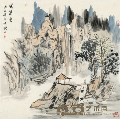 张楠 观瀑图 软片 69×68cm