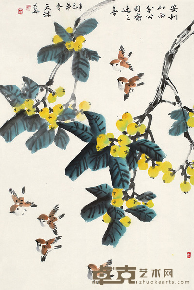 姚天沐 花鸟 轴 99×65cm