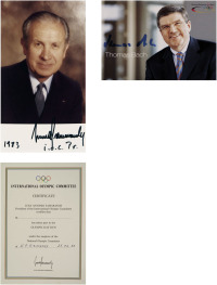 萨马兰奇 、托马斯·巴赫  二届国际奥委会主席签名照及签名文件