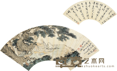 溥儒  书法 松阴高士图 51×18cm 50.5×17.5cm