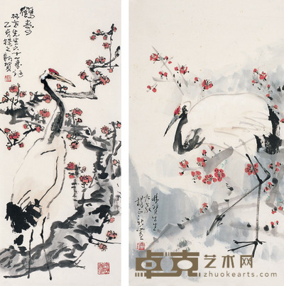 杨正新 　鹤寿图 89×48cm　88×36cm