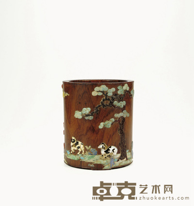 清早期·黄花梨嵌八宝三阳开泰笔筒 高：14.2cm 口径：12.3cm