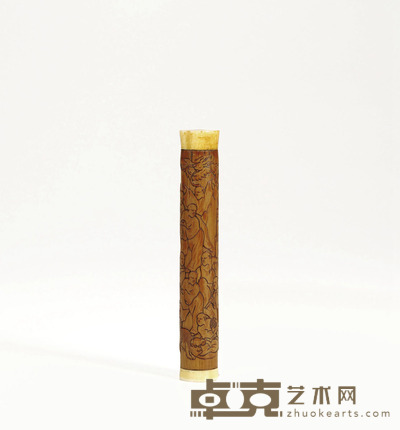 清·竹雕十八罗汉香筒 高:10.7cm