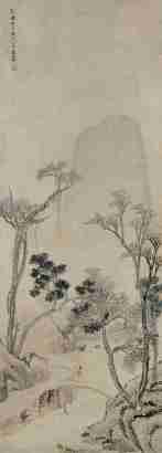 王綦 乙丑（1625年）作 虹桥策杖 立轴