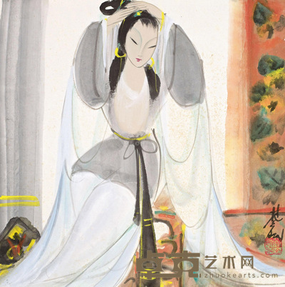 林风眠 梳妆仕女 34×33.5cm