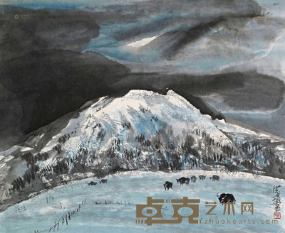 洪凌 雪山牦牛 54.7×66.8cm