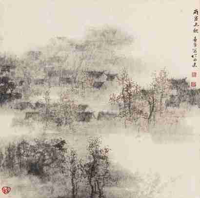 崔森茂 乡村烟云 立轴