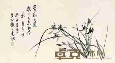 郑曼青 兰花 镜框 40×74cm