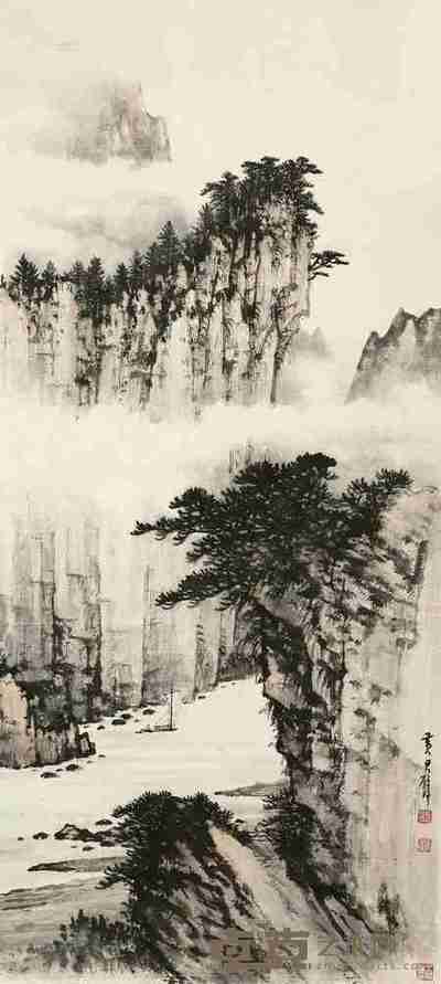 黄君璧 云帆出峡 镜片 96×44cm