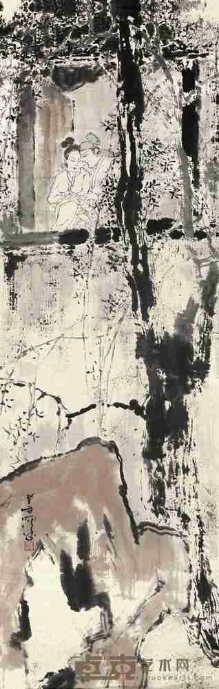杨善深 秘阁赏春图 立轴 104×34cm