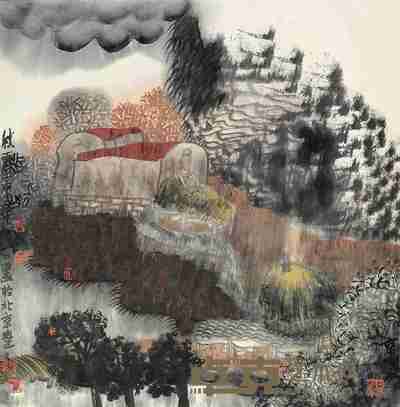 姚鸣京 秋景 镜片 69×68cm
