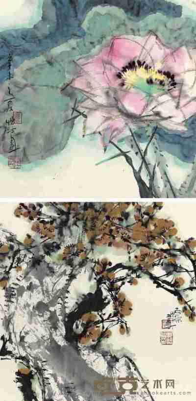 郭怡孮 花卉 （两幅） 镜框 34×34cm×2