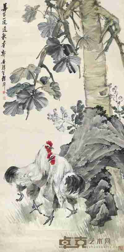 程璋 双鸡 立轴 135×67cm
