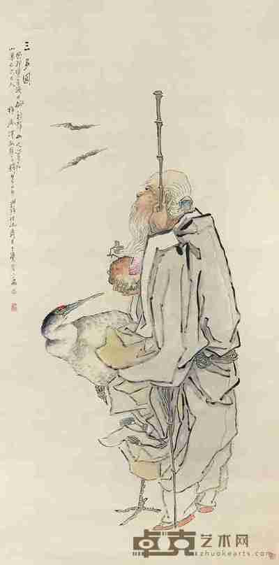 钱慧安 三多图 立轴 134×65.5cm