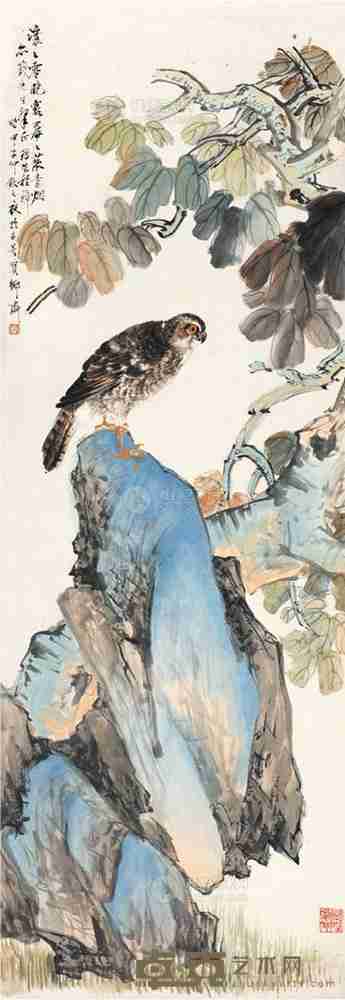 程璋 孤鸟立石 132×45cm