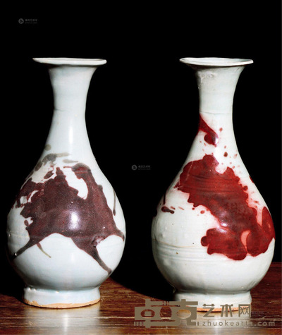 元 釉里红玉壶春瓶 （一对） 宽8cm；高30cm