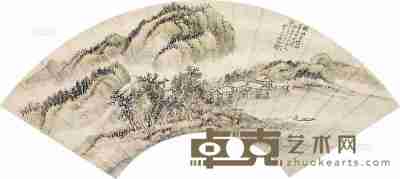 姜筠 渔居图 扇片 17×50cm