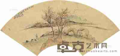 林驺 秋林策杖 扇片 18.5×49cm