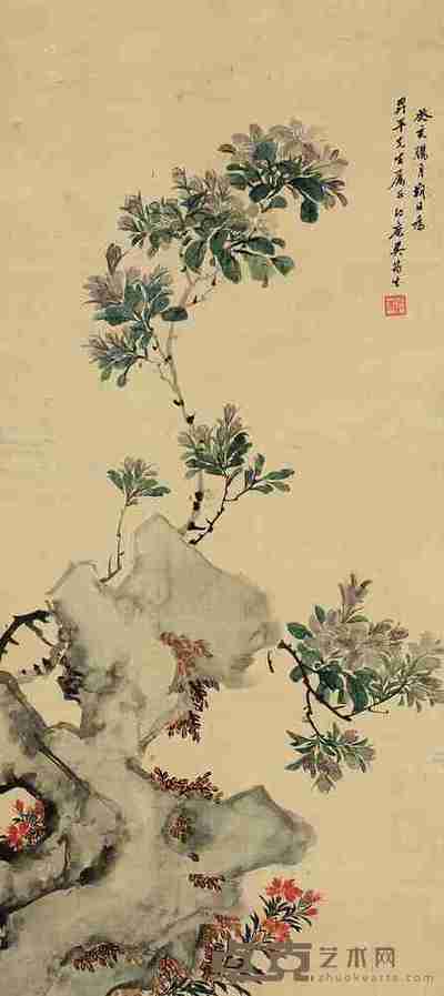 吴筠生 花石图 立轴 92×40cm