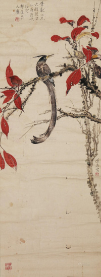 钟道泉 1945年作 红叶小鸟 镜片
