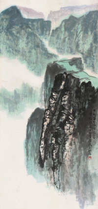 李琼玖 1977年作 山水 镜框