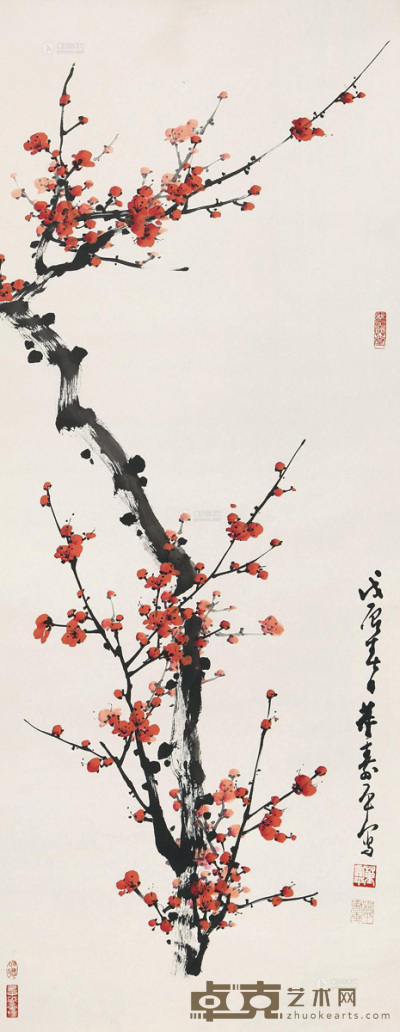 董寿平 1988年作 红梅 镜片 54×139cm