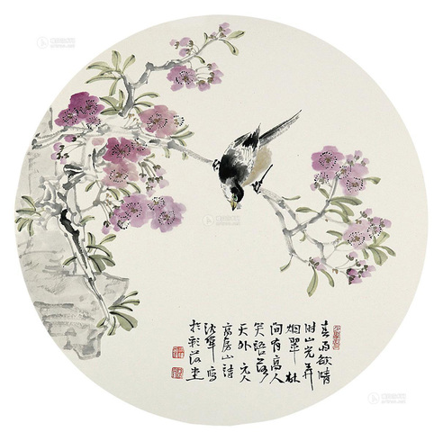 沈伟 花鸟团扇 镜心