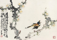 赵少昂 1980年作 梅花小鸟 镜框