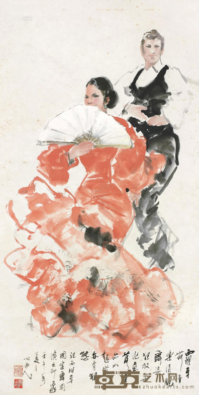 杨之光 2002年作 西班牙舞 镜框 137×68cm