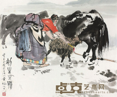 杨之光 初生牛犊 镜框 68.5×81.5cm