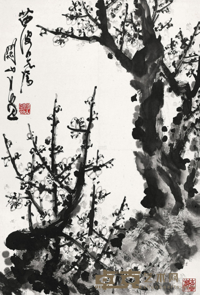 关山月 墨梅 镜框 68×45.5cm