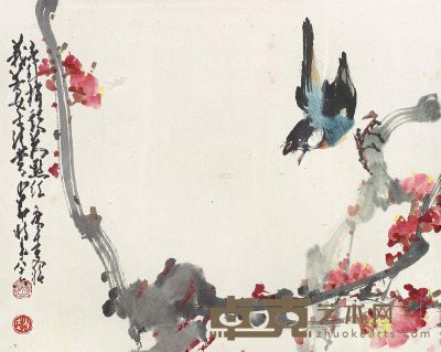 赵少昂 1990年作 花鸟 镜框 29×37cm