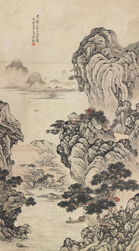 李魁 1865年作 山水 镜片